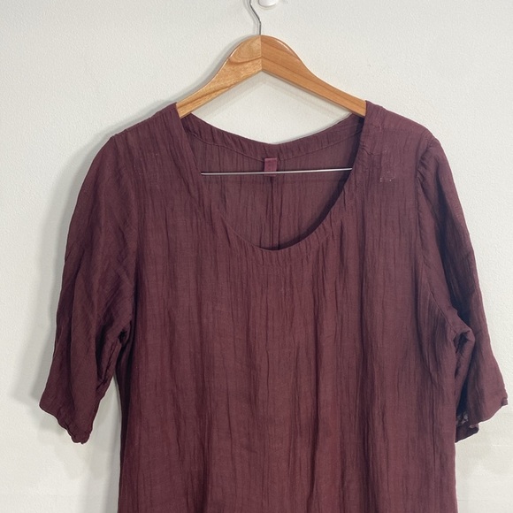 Boho Chic Ballon Dress Crinkle Gypsy Short Sleeve M/L Maroon - Picture 3 of 10